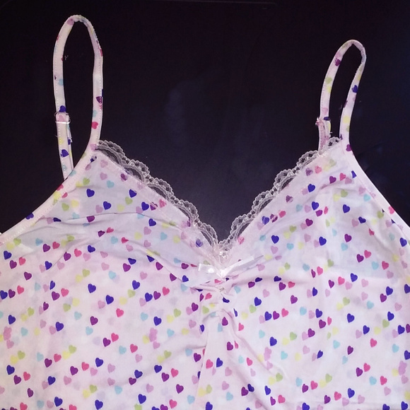 RAINBOW HEARTS SILKY LACE TRIM CHEMISE~ WOMENS S - Picture 3 of 3